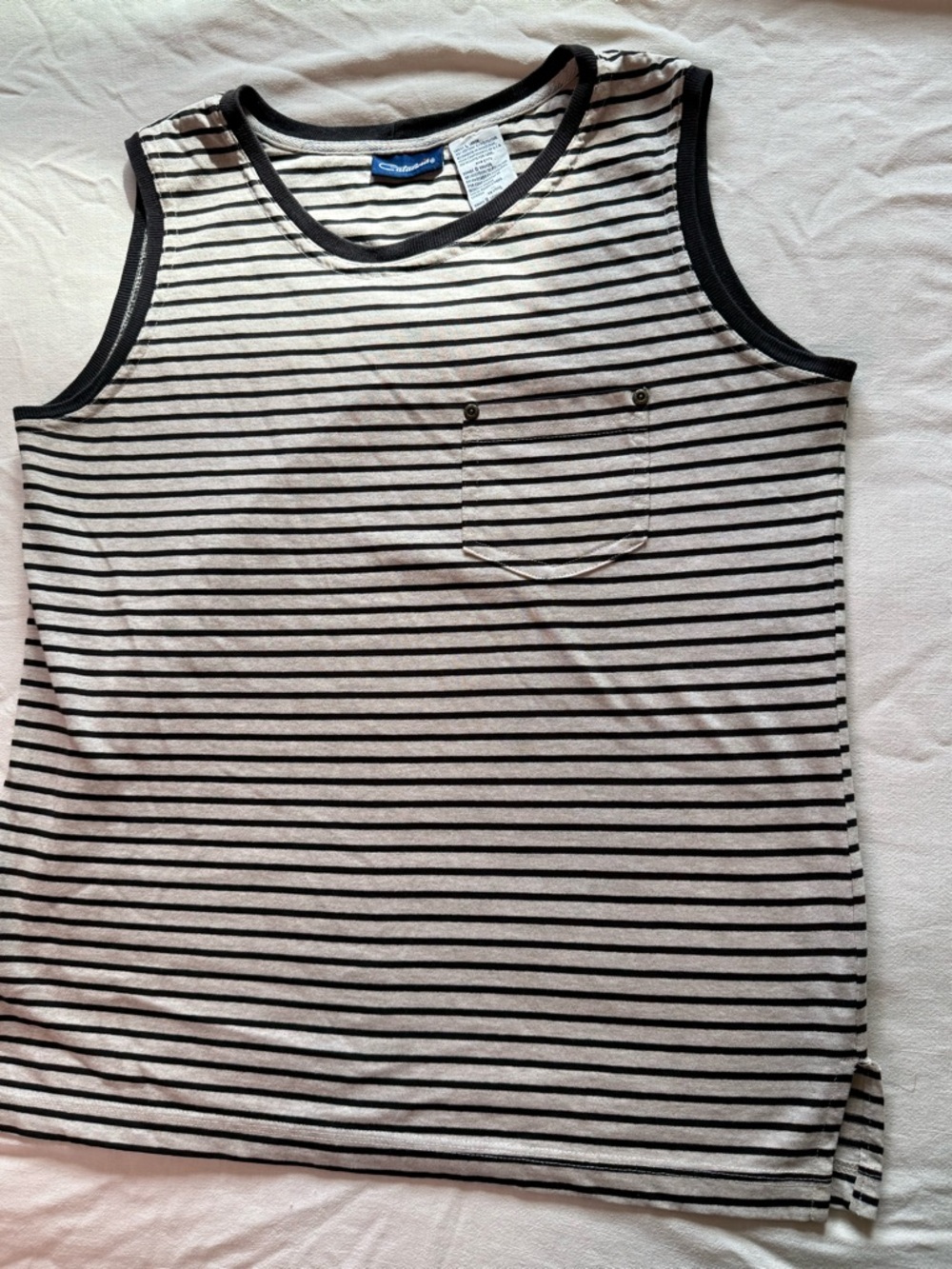 Catalina Dark Brown and Cream Striped Sleeveless Top with Pocket Detail Size L